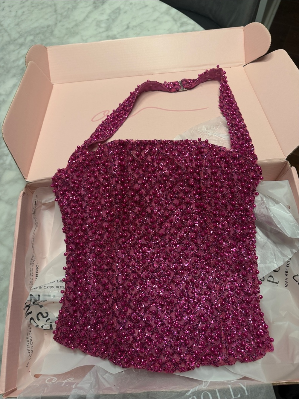 Oh Polly Beaded Magenta Halter Camisole